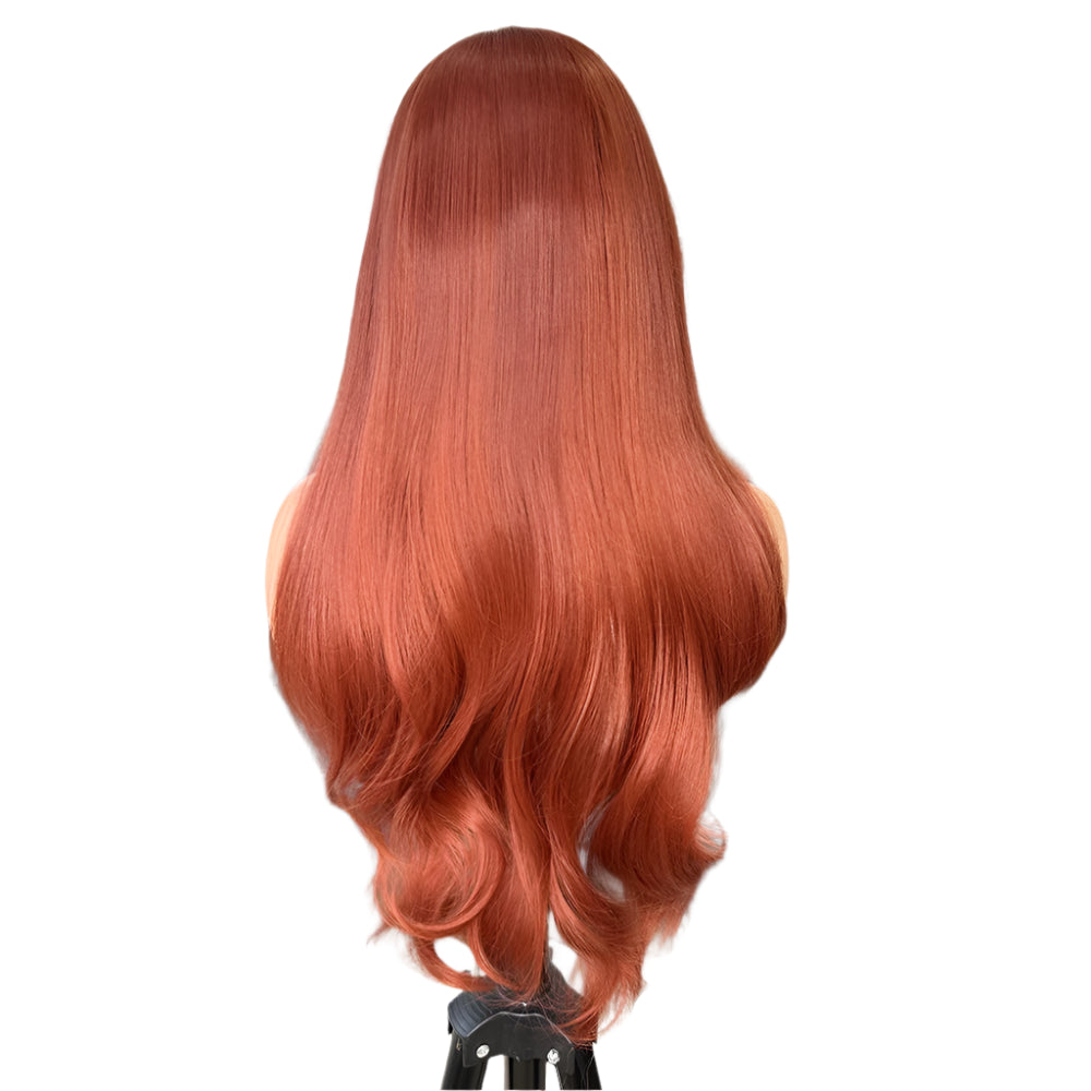 Copper Red Long Natural Salon Blowout  PREMIUM SYNTHETIC 13x4 Glueless Lace Front Wig With Natural Hairline