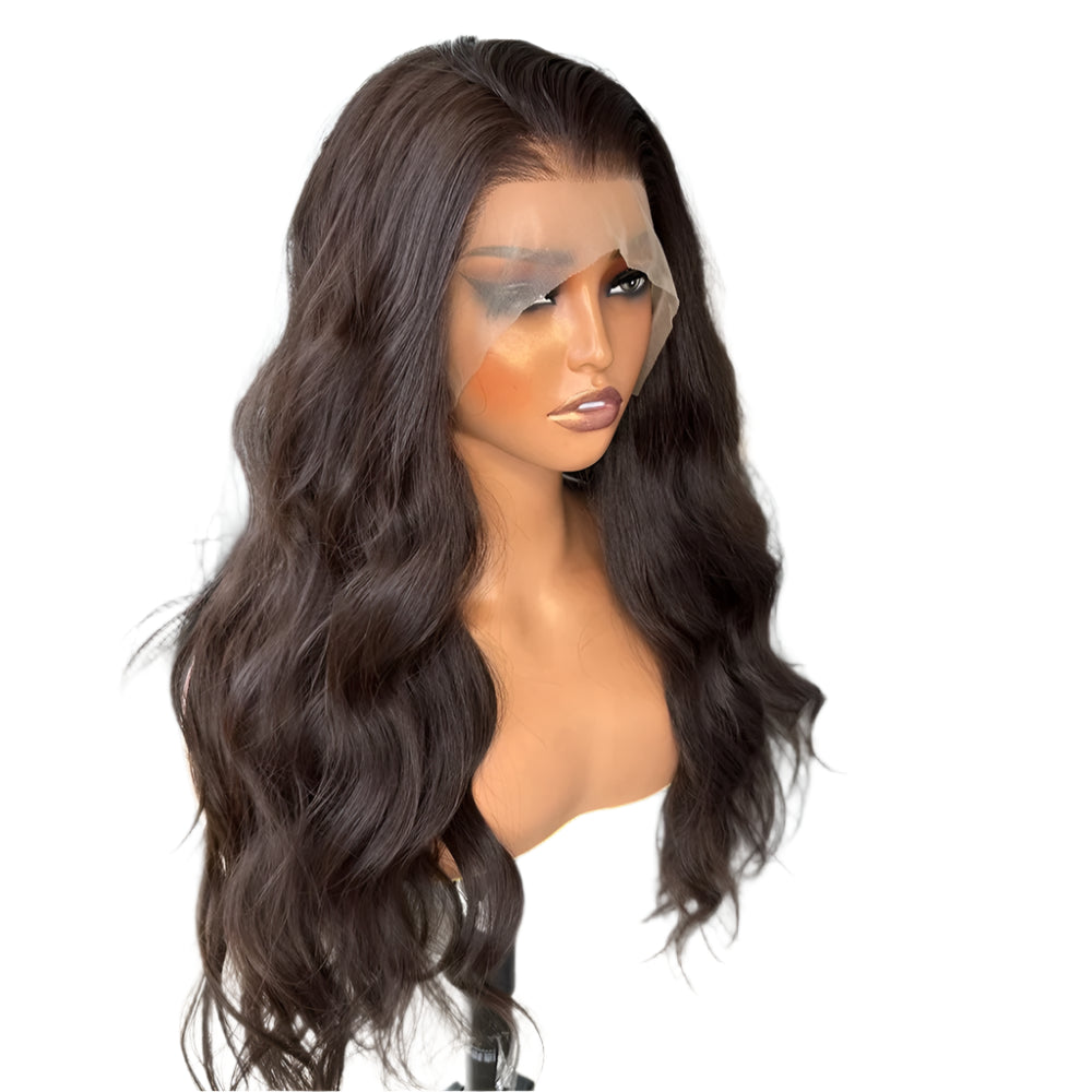Deep Brown Body Wave PREMIUM SYNTHETIC 13x6 Long Synthetic Lace Front Glueless Wig with Natural Hairline