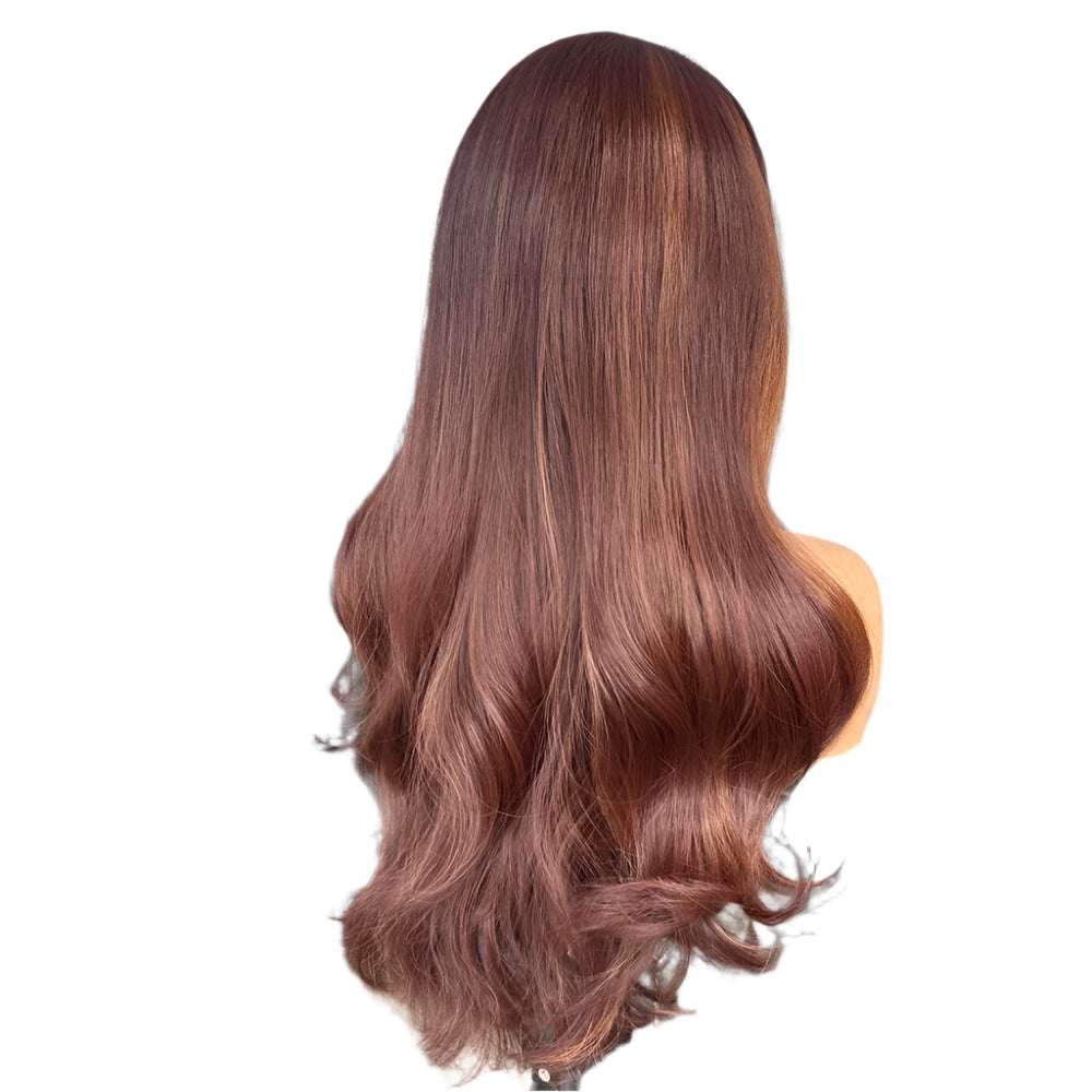 Auburn Copper Highlight PREMIUM SYNTHETIC 13X4 Lace Front Glueless Wig with Pre-Plucked Hairline