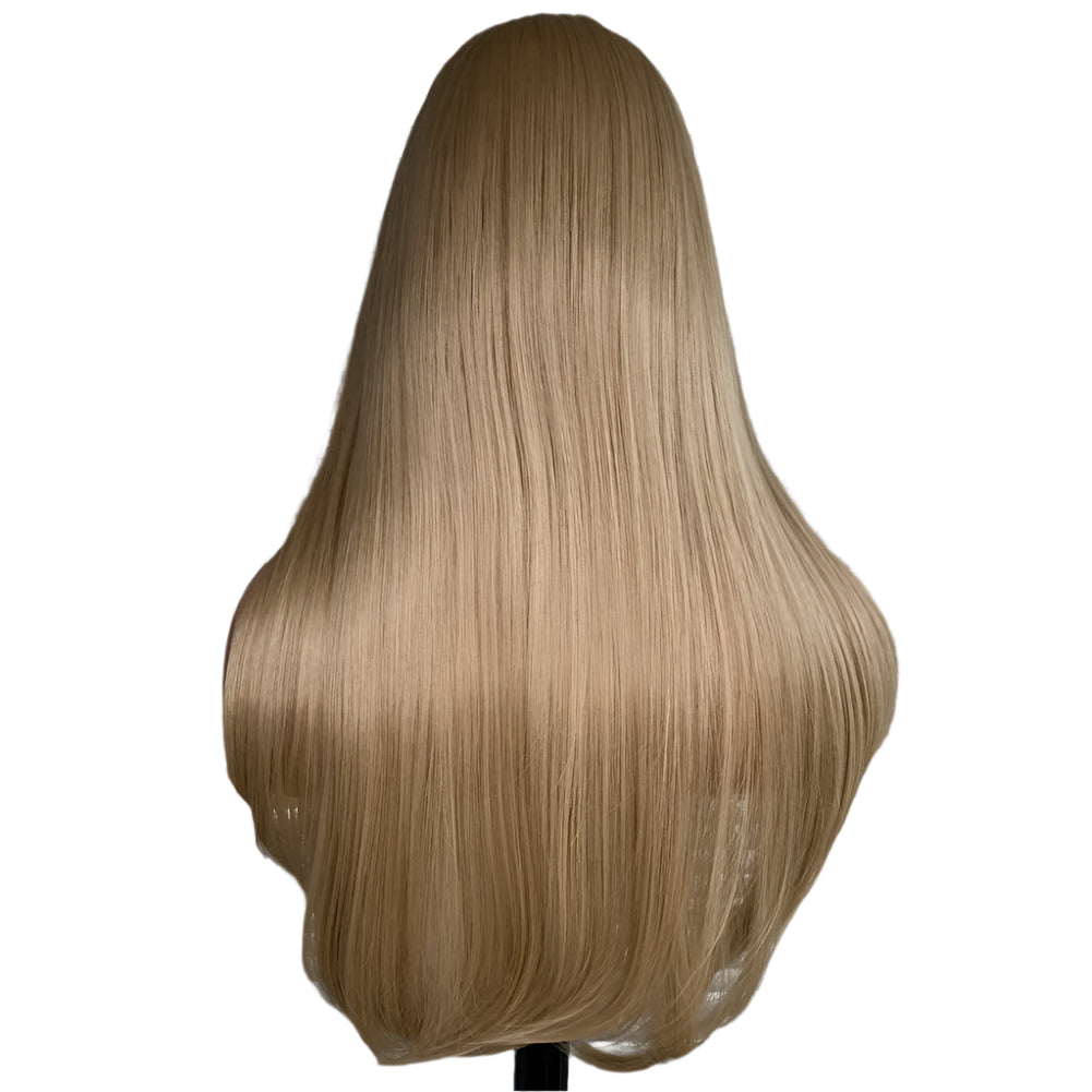 Platinum Blonde PREMIUM SYNTHETIC Glueless Half Hand Tied Layered Lace Front Wig with Pre Plucked Natural Hairline