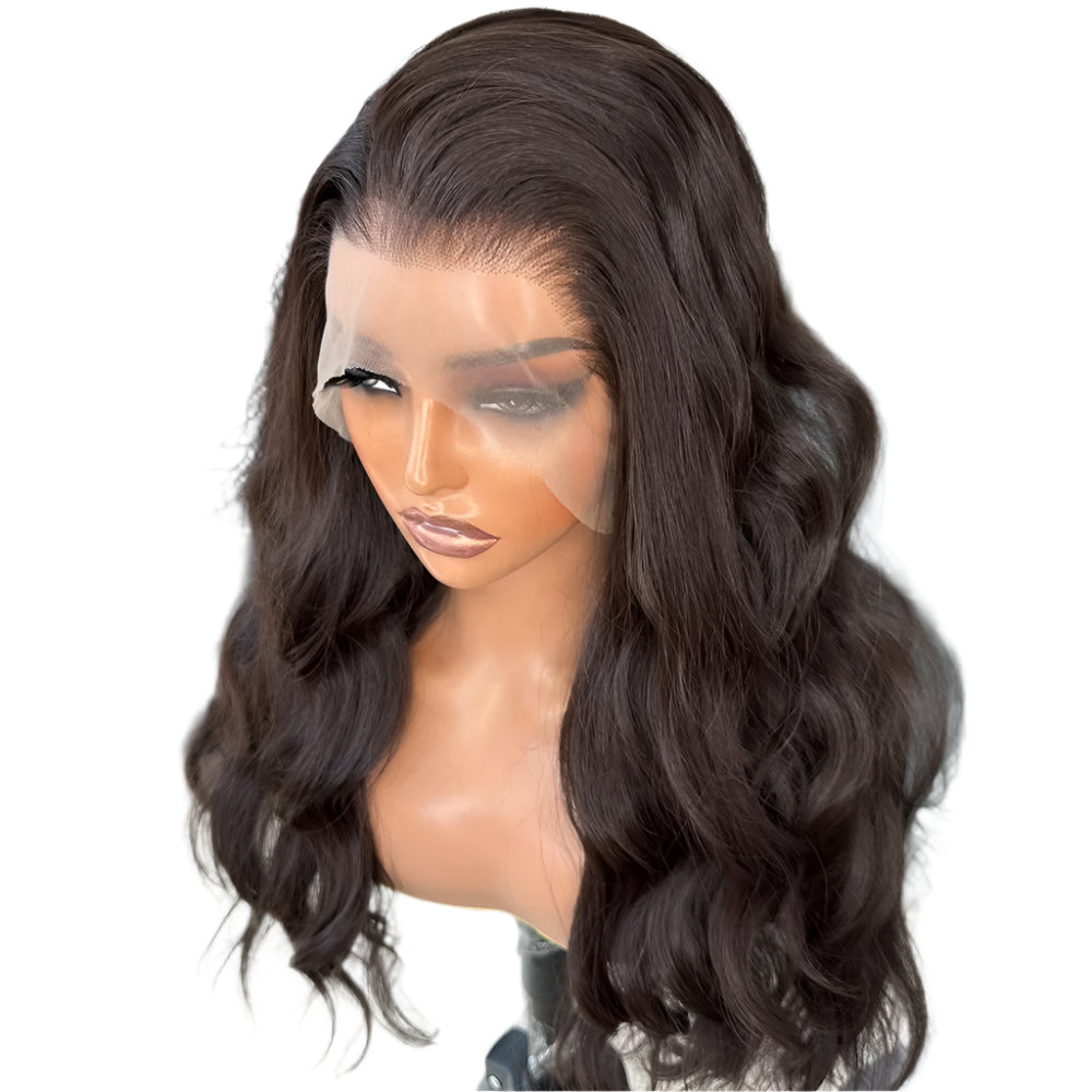 Deep Brown Body Wave PREMIUM SYNTHETIC 13x6 Long Synthetic Lace Front Glueless Wig with Natural Hairline