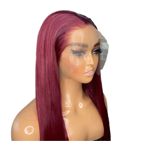 Long Silky Straight Rich Burgundy Red PREMIUM SYNTHETIC Wig 13x4inch Full Lace Front Wig With Natural Hairline