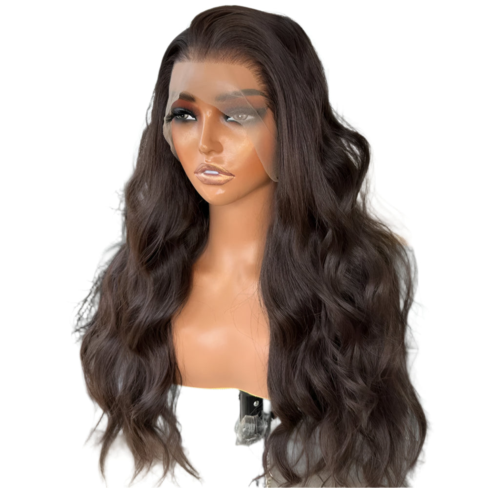 Deep Brown Body Wave PREMIUM SYNTHETIC 13x6 Long Synthetic Lace Front Glueless Wig with Natural Hairline