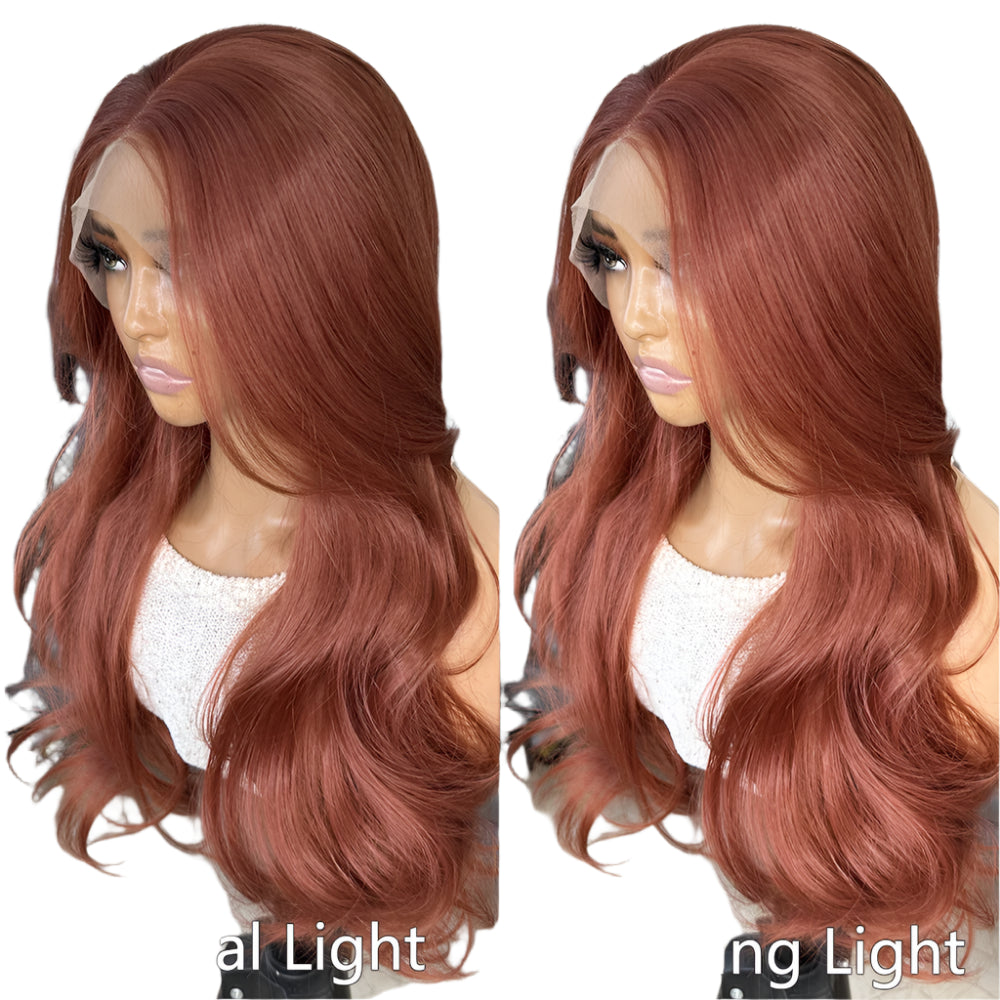 Copper Red Long Natural Salon Blowout  PREMIUM SYNTHETIC 13x4 Glueless Lace Front Wig With Natural Hairline