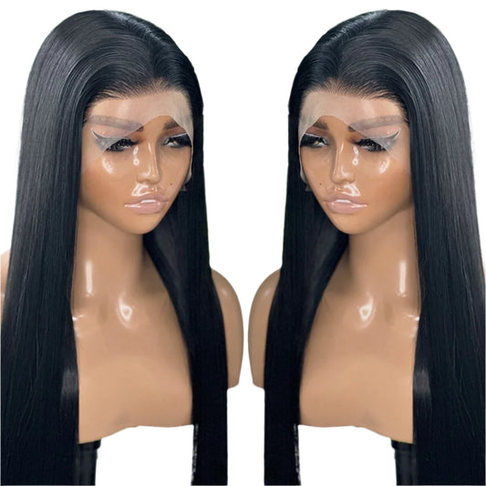 Jet Black 30inch Straight PREMIUM SYNTHETIC 13X4 Lace Front Wig