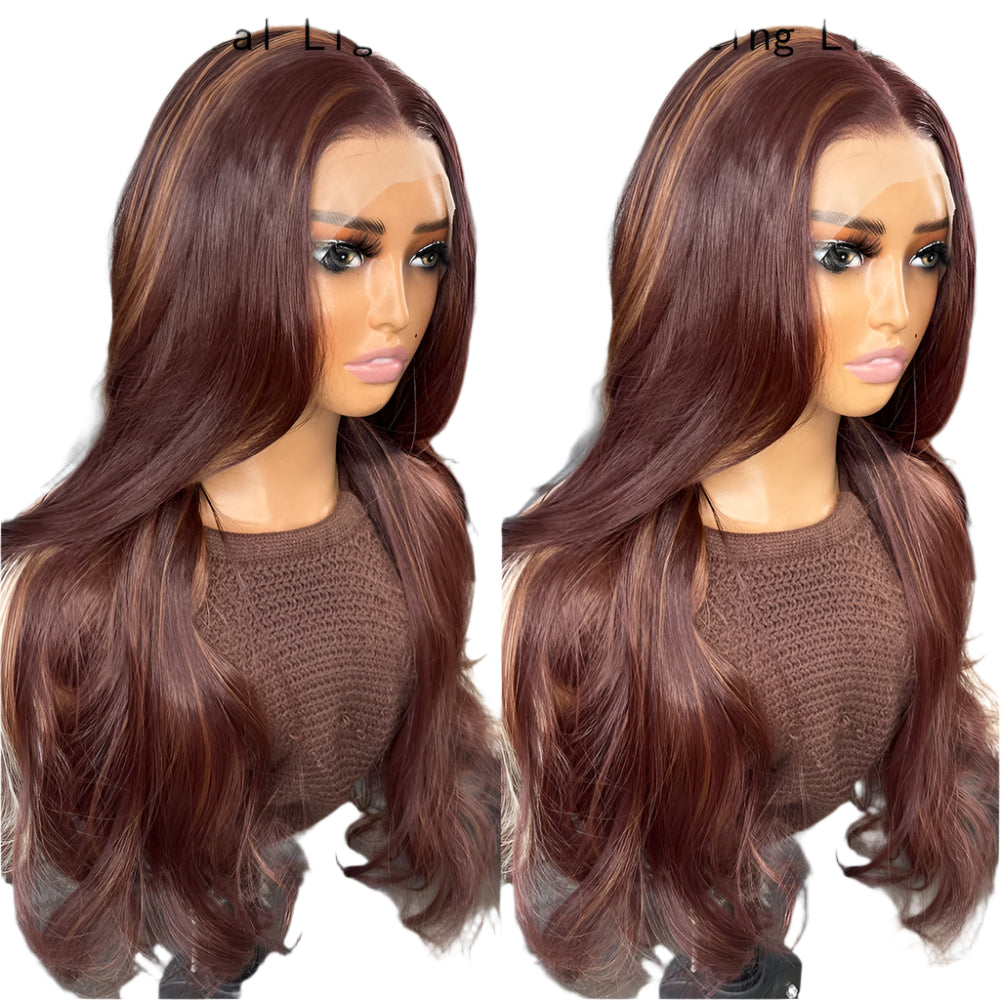 Auburn Copper Highlight PREMIUM SYNTHETIC 13X4 Lace Front Glueless Wig with Pre-Plucked Hairline