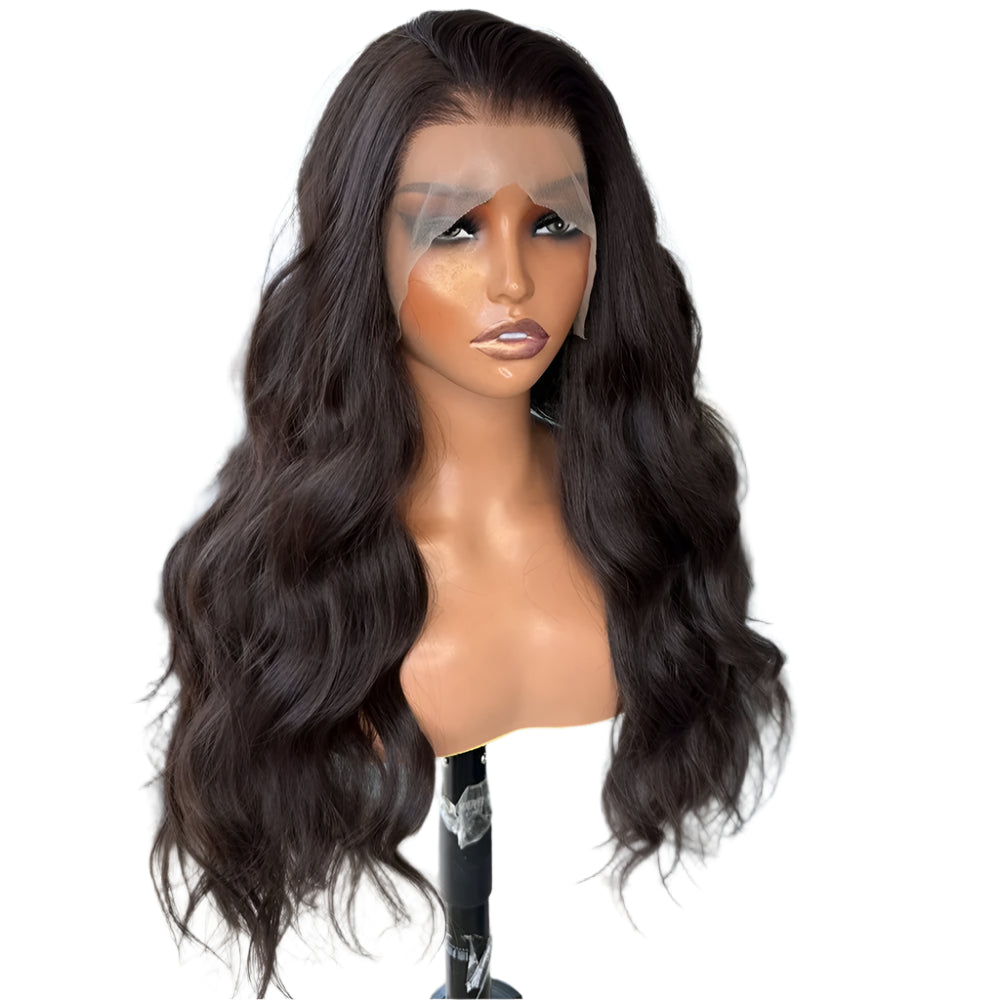 Deep Brown Body Wave PREMIUM SYNTHETIC 13x6 Long Synthetic Lace Front Glueless Wig with Natural Hairline