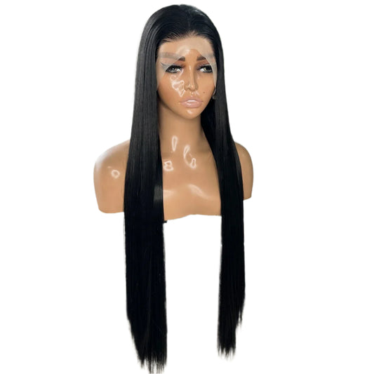 Jet Black 30inch Straight PREMIUM SYNTHETIC 13X4 Lace Front Wig