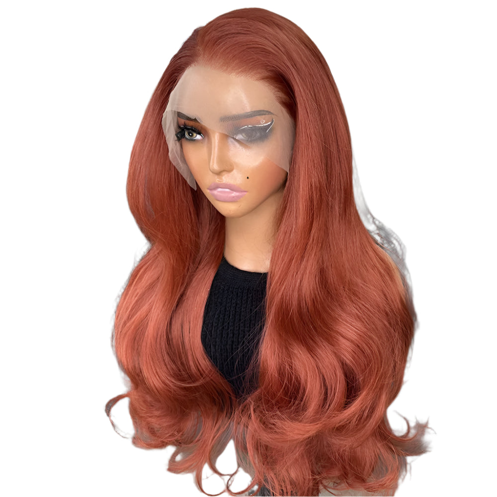 Long Copper Ginger Loose Body Wave PREMIUM SYNTHETIC 13x6 Glueless Lace Front Wig